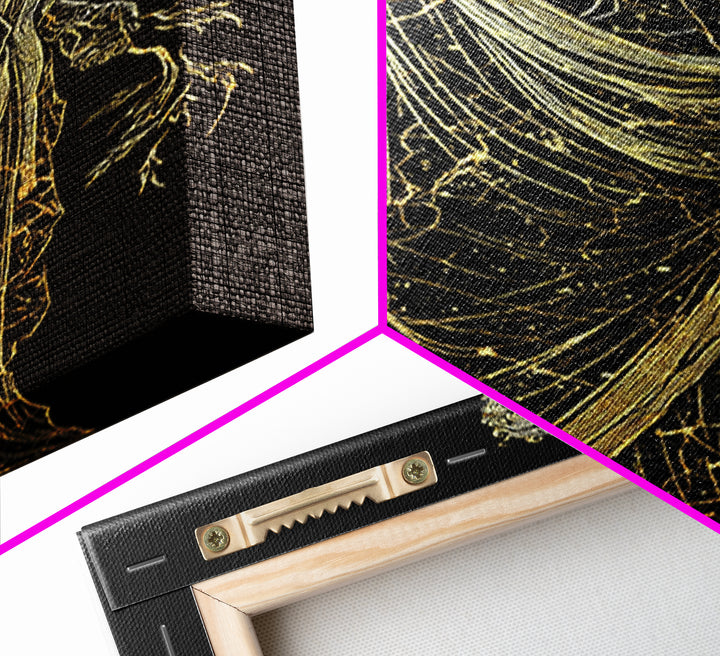 Greek God Canvas Gold Art, Zeus Mythology Wall Print, Lightning Power Decor, Luxury Canvas Artwork, Real Wood Frame