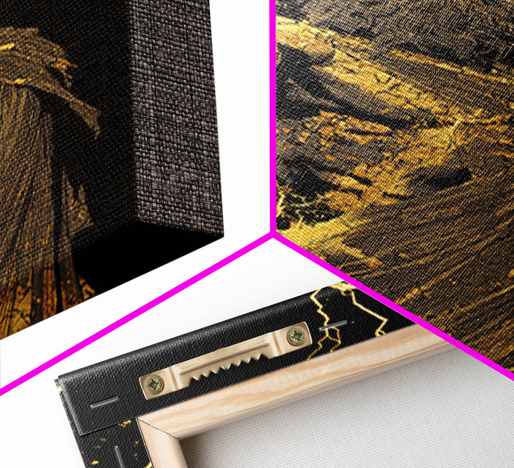Heavenly Ruler Canvas Gold Canvas Print, Zeus Divine Wall Art, Lightning God Decor, Luxury Mythology Artwork, Real Wood Frame