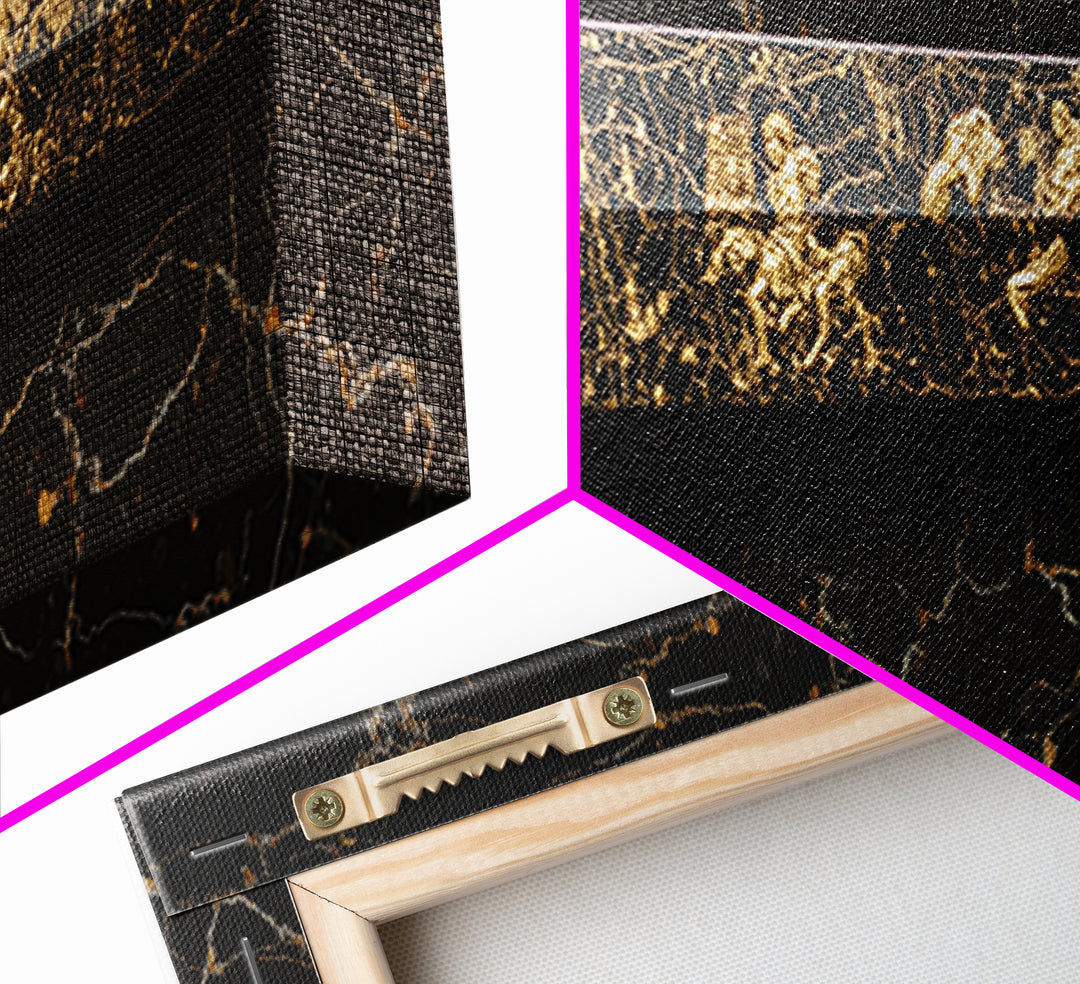 Ancient Greek Sword Engraved With Mythology, Decorative Heroic Weapon Artwork, Gold Canvas Print, Real Wood Frame