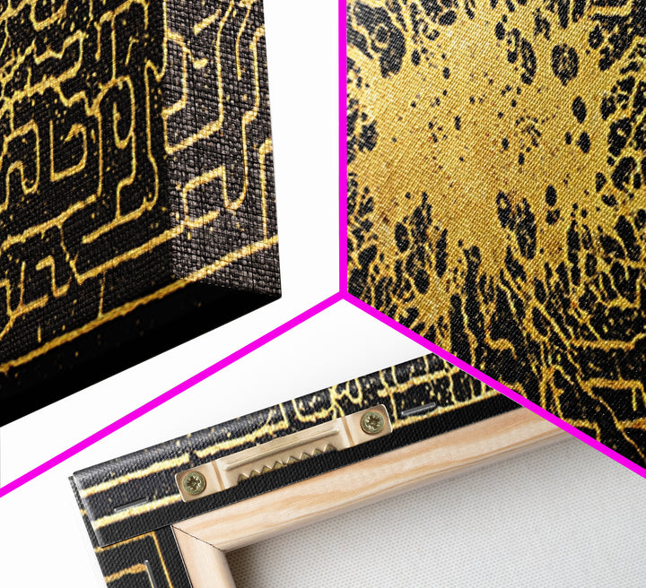 Intricate Labyrinth Pattern Artwork, Mythological Maze Wall Decor, Gold Canvas Print, Real Wood Frame