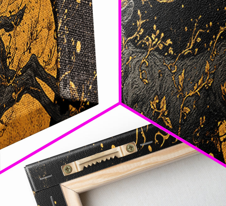 Mythical Stag Running Through Stars, Celestial Deer Artwork, Gold Canvas Print, Real Wood Frame Mythology Art