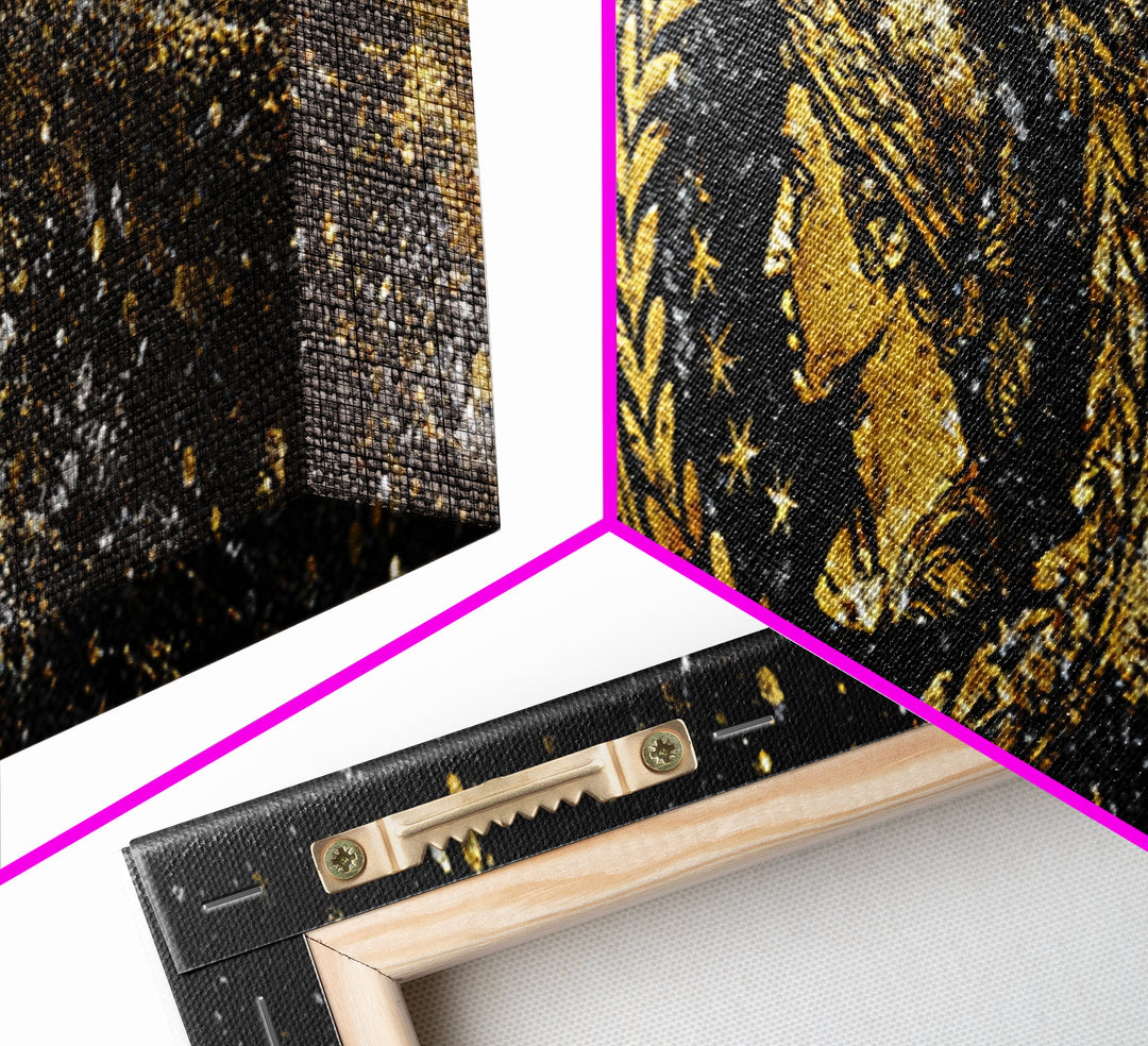 Roman Coin Inspired Portrait, Classical Ancient Empire Wall Artwork, Gold Canvas Print, Real Wood Frame Art