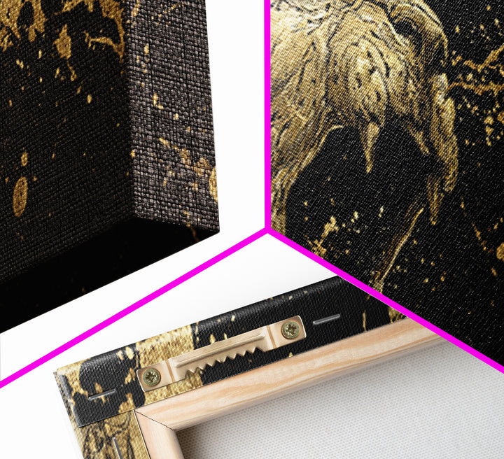 Roaring Lion Of Mythology, Fierce King Of Beasts Ancient Artwork, Gold Canvas Print, Real Wood Frame Wall Decor
