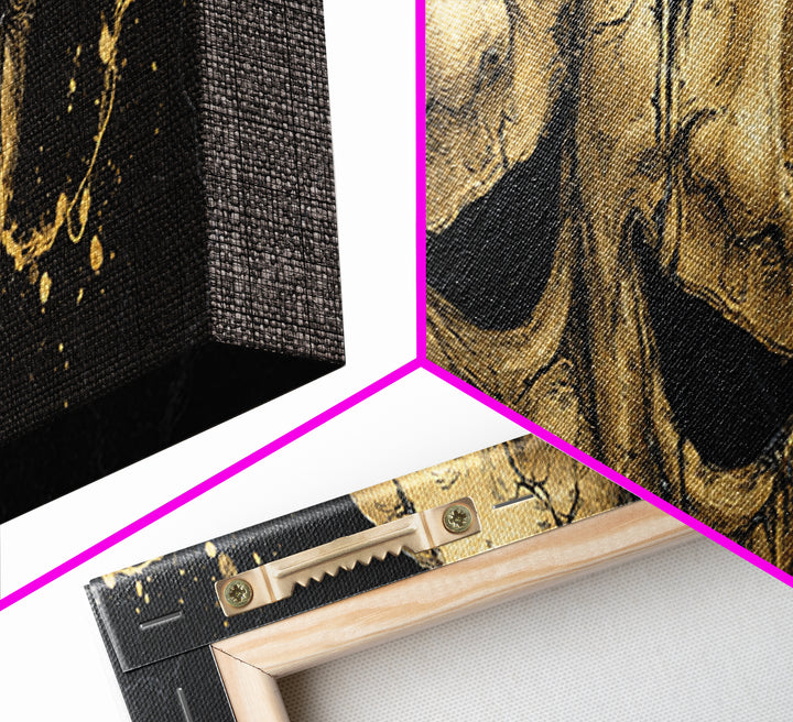 Comedy And Tragedy Masks, Ancient Greek Theater Symbolic Mythological Artwork, Gold Canvas Print, Real Wood Frame Wall Art