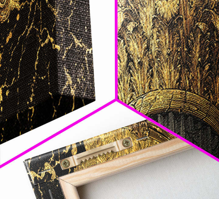 Classical Corinthian Column, Ancient Pillar Decorative Architectural Artwork, Gold Canvas Print, Real Wood Frame Wall Art