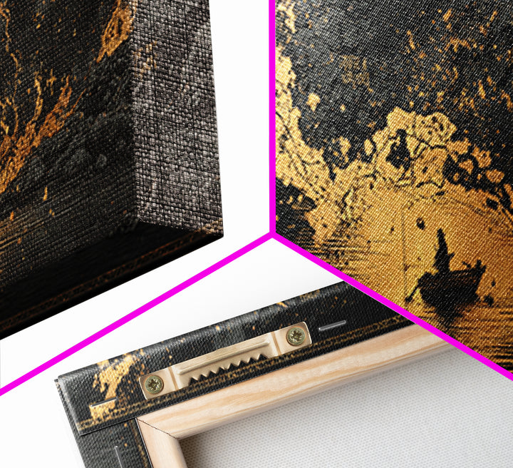 Celestial Map Artwork, Mythological Constellation And Ancient Sky Design, Gold Canvas Print, Real Wood Frame Wall Decor