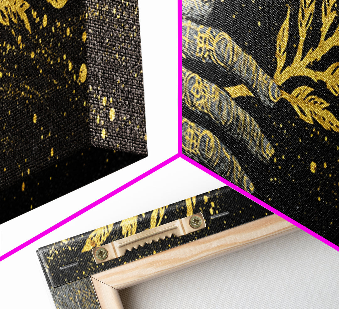 Hand With Olive Branch, Mythological Symbol Of Peace Decorative Wall Artwork, Gold Canvas Print, Real Wood Frame Wall Art