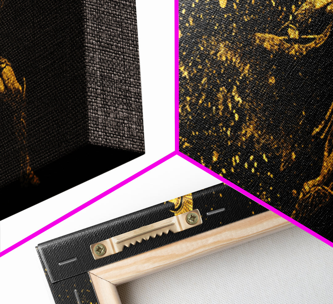 Greek Warrior Throwing Spear, Mythological Spartan Hero Battle Scene Artwork, Gold Canvas Print, Real Wood Frame Wall Decor