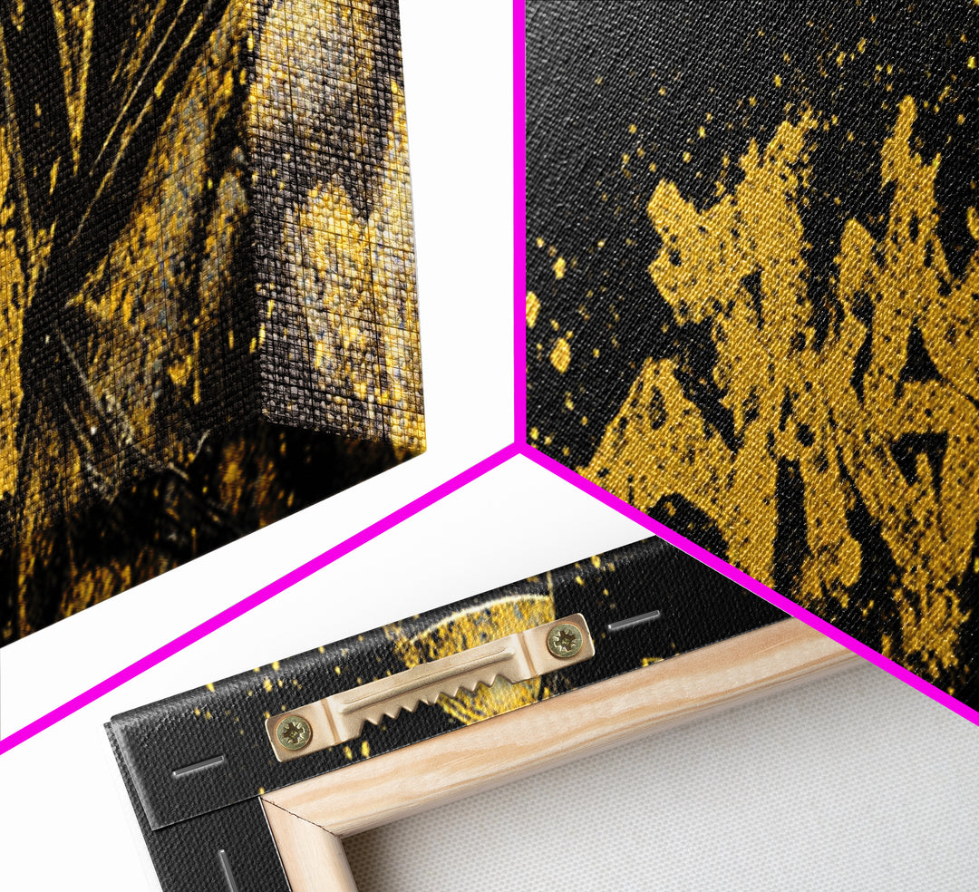 Greek Warrior Portrait, Ancient Spartan Helmet With Symbolic Cloak Artwork, Gold Canvas Print, Real Wood Frame Wall Decor