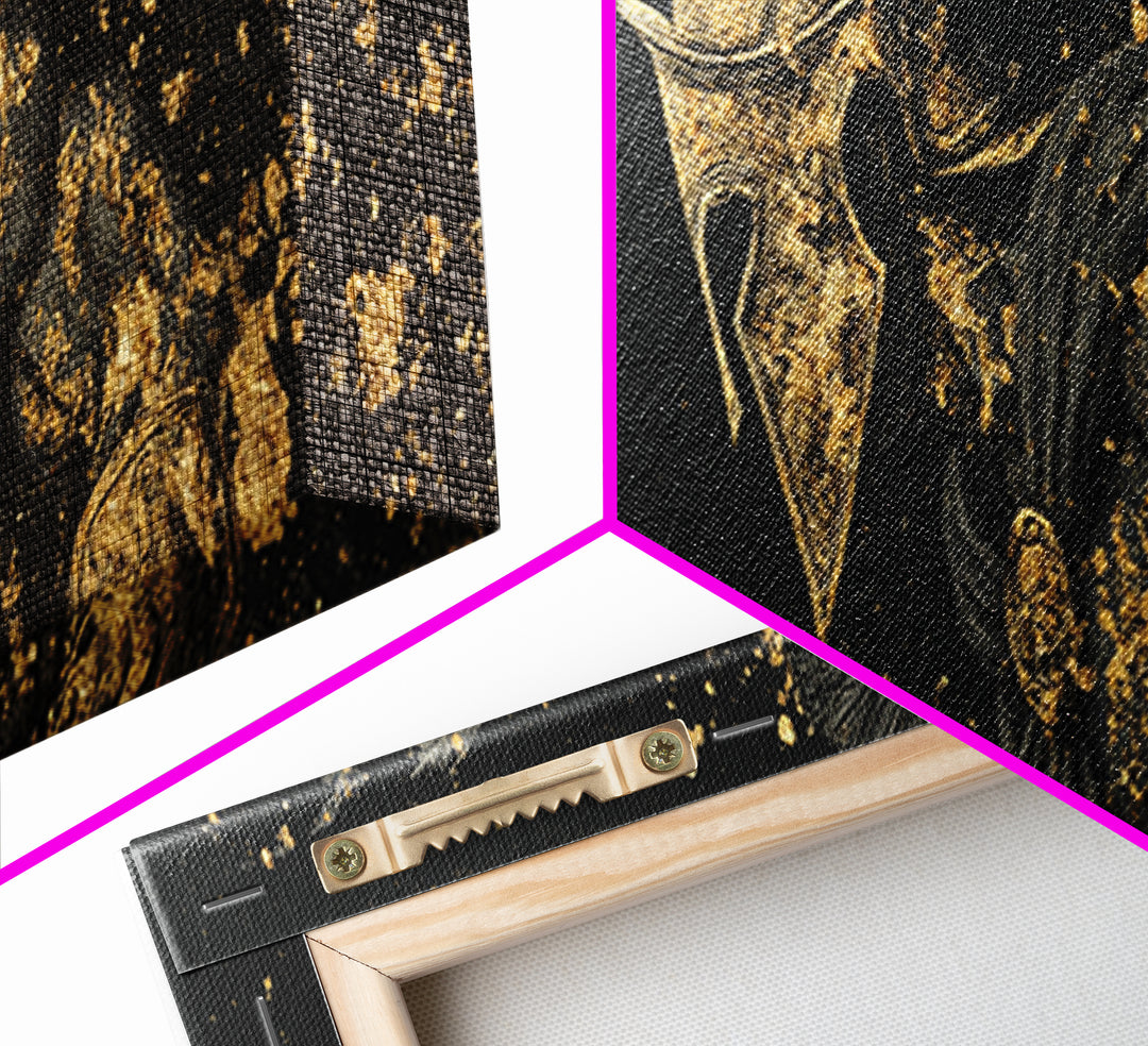 Spartan Helmet Detailed Profile, Ancient Greek Warrior Decorative Wall Artwork, Gold Canvas Print, Real Wood Frame Wall Decor