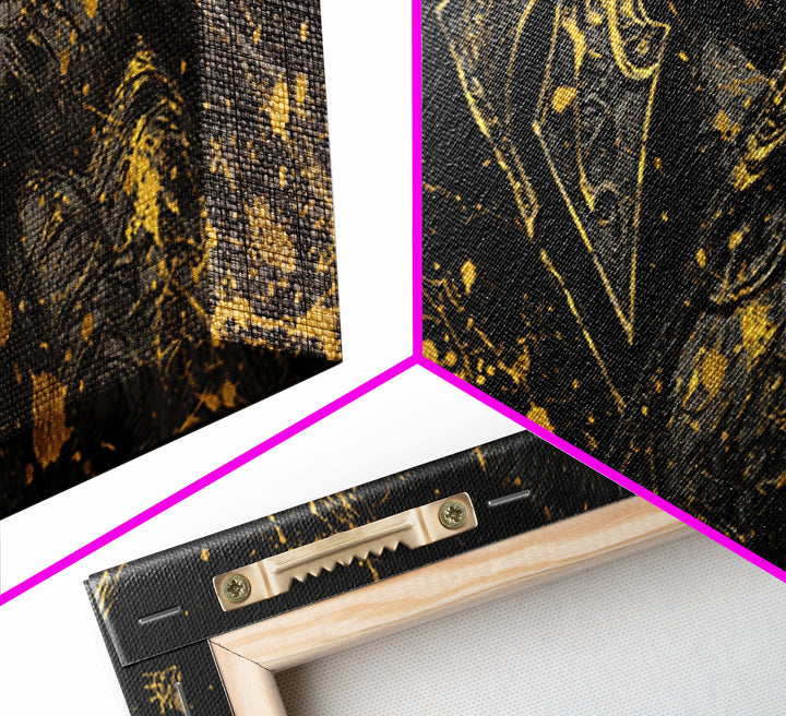 Detailed Spartan Helmet, Ancient Greek Mythological Warrior Decorative Artwork, Gold Canvas Print, Real Wood Frame Wall Art