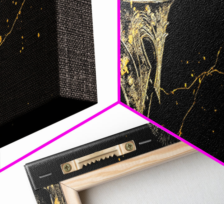 Greek Warrior Armor Close Up, Ancient Spartan Helmet Decorative Mythology Artwork, Gold Canvas Print, Real Wood Frame Wall Art