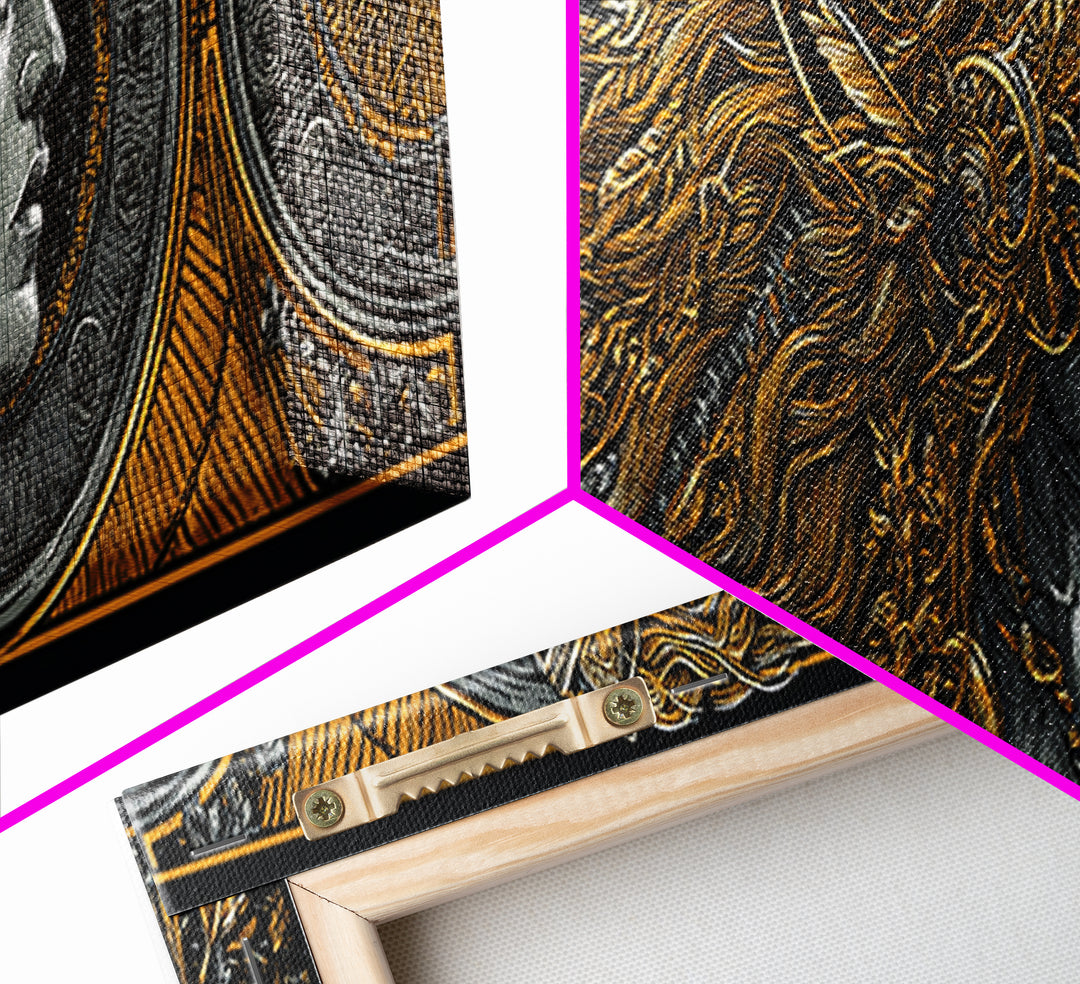 Temple Of Olympus Illustration, Ancient Greek Architecture Gold Canvas Print, Mythology Wall Art, Real Wood Frame