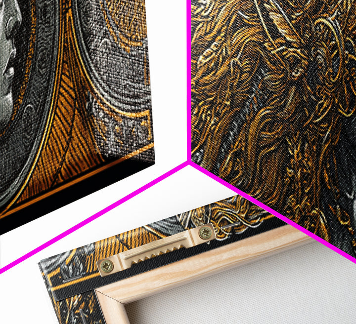 Temple Of Olympus Illustration, Ancient Greek Architecture Gold Canvas Print, Mythology Wall Art, Real Wood Frame