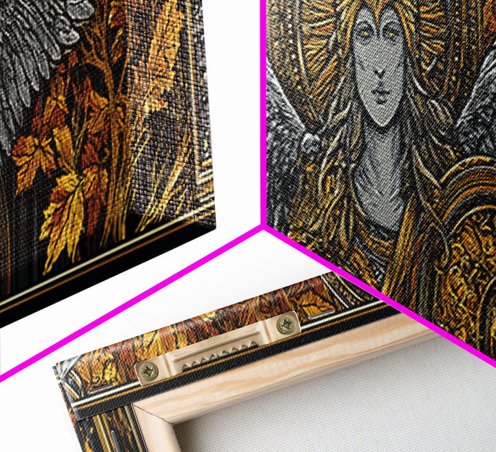 Athena With Wings And Shield, Ancient Greek Goddess Gold Canvas Print, Mythology Warrior Wall Art, Real Wood Frame