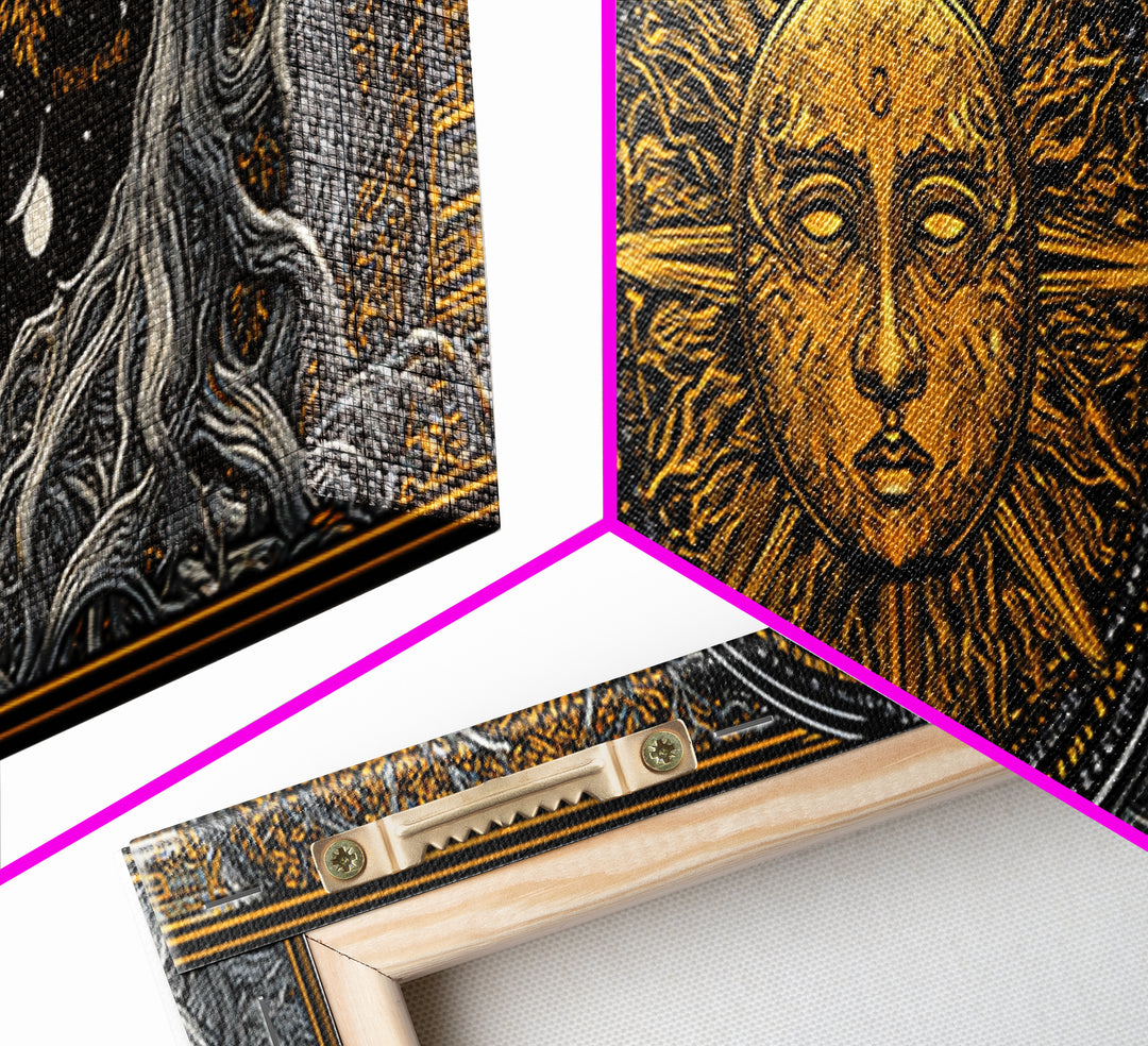 Coeus Titan Of Intellect Artwork, Greek Mythology Inspired Gold Canvas Print, Ancient Titan Wall Art, Real Wood Frame