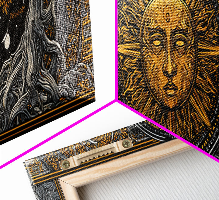 Coeus Titan Of Intellect Artwork, Greek Mythology Inspired Gold Canvas Print, Ancient Titan Wall Art, Real Wood Frame