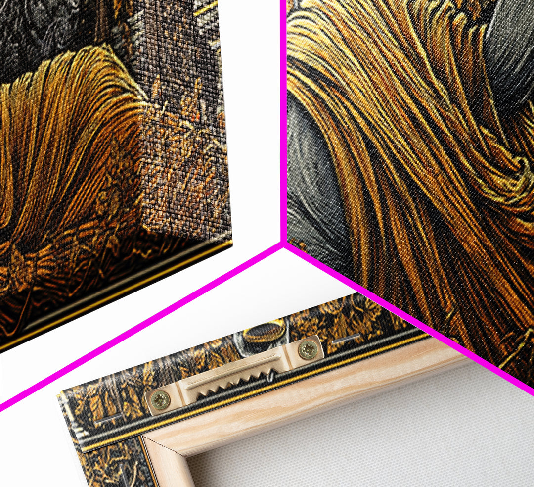 Dionysus God Of Wine And Festivity, Ancient Greek Gold Canvas Print, Mythology Celebration Wall Art, Real Wood Frame