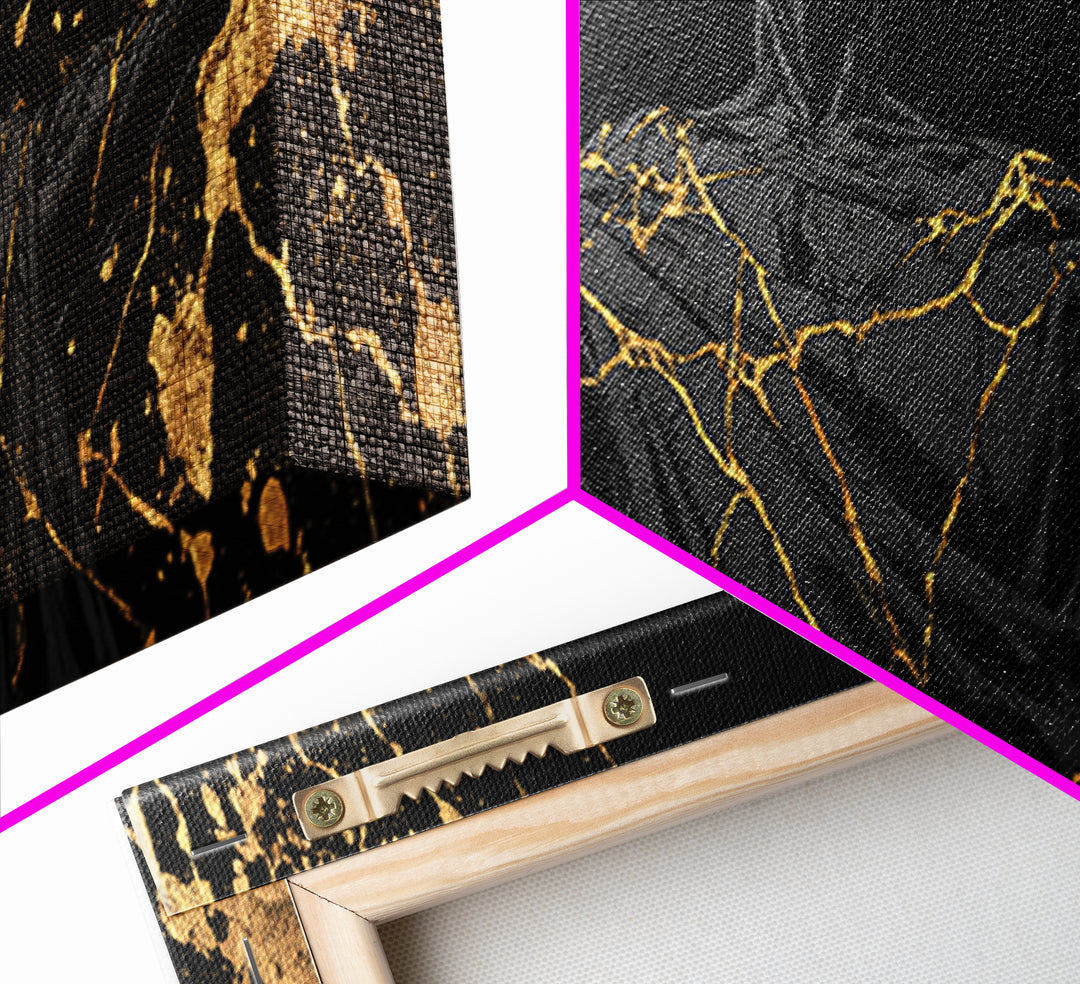 Broken God Kintsugi Style, Abstract Mythology Figure, Gold Canvas Print, Elegant Modern Wall Art, Real Wood Frame