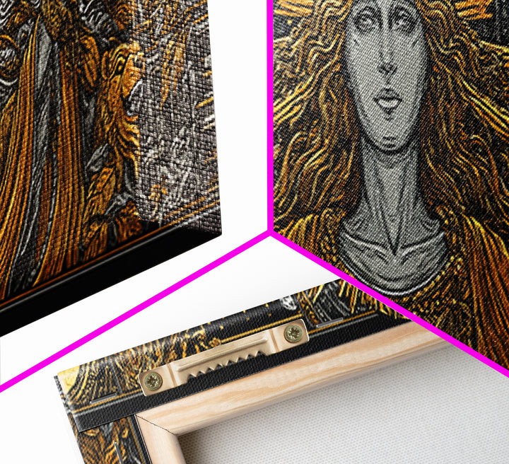 Hera Goddess Gold Canvas Print, Greek Mythology Wall Art, Regal Woman Illustration, Real Wood Frame, Luxury Home Decor