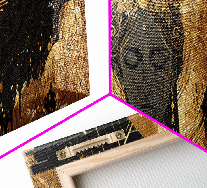 Hera Divine Gold Canvas Print, Greek Goddess Wall Art, Mythological Woman Portrait, Real Wood Frame, Elegant Home Decor