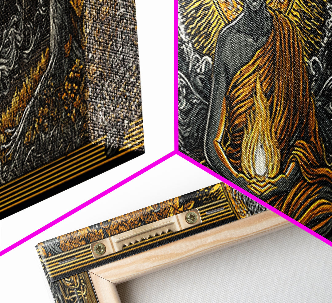 Hestia Gold Canvas Print, Greek Goddess Of Hearth And Fire, Mythology Wall Art, Real Wood Frame, Unique Luxury Home Decor