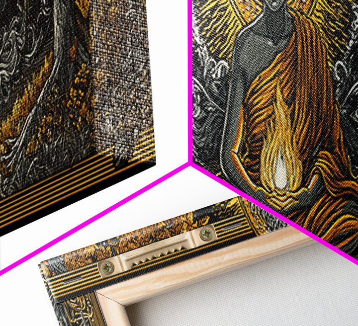 Hestia Gold Canvas Print, Greek Goddess Of Hearth And Fire, Mythology Wall Art, Real Wood Frame, Unique Luxury Home Decor