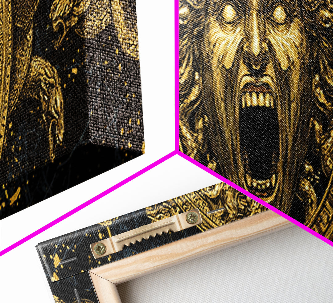 Medusa Gold Canvas Print, Mythology Wall Art, Serpent Hair Gorgon Illustration, Greek Goddess Decor, Real Wood Frame, Luxury