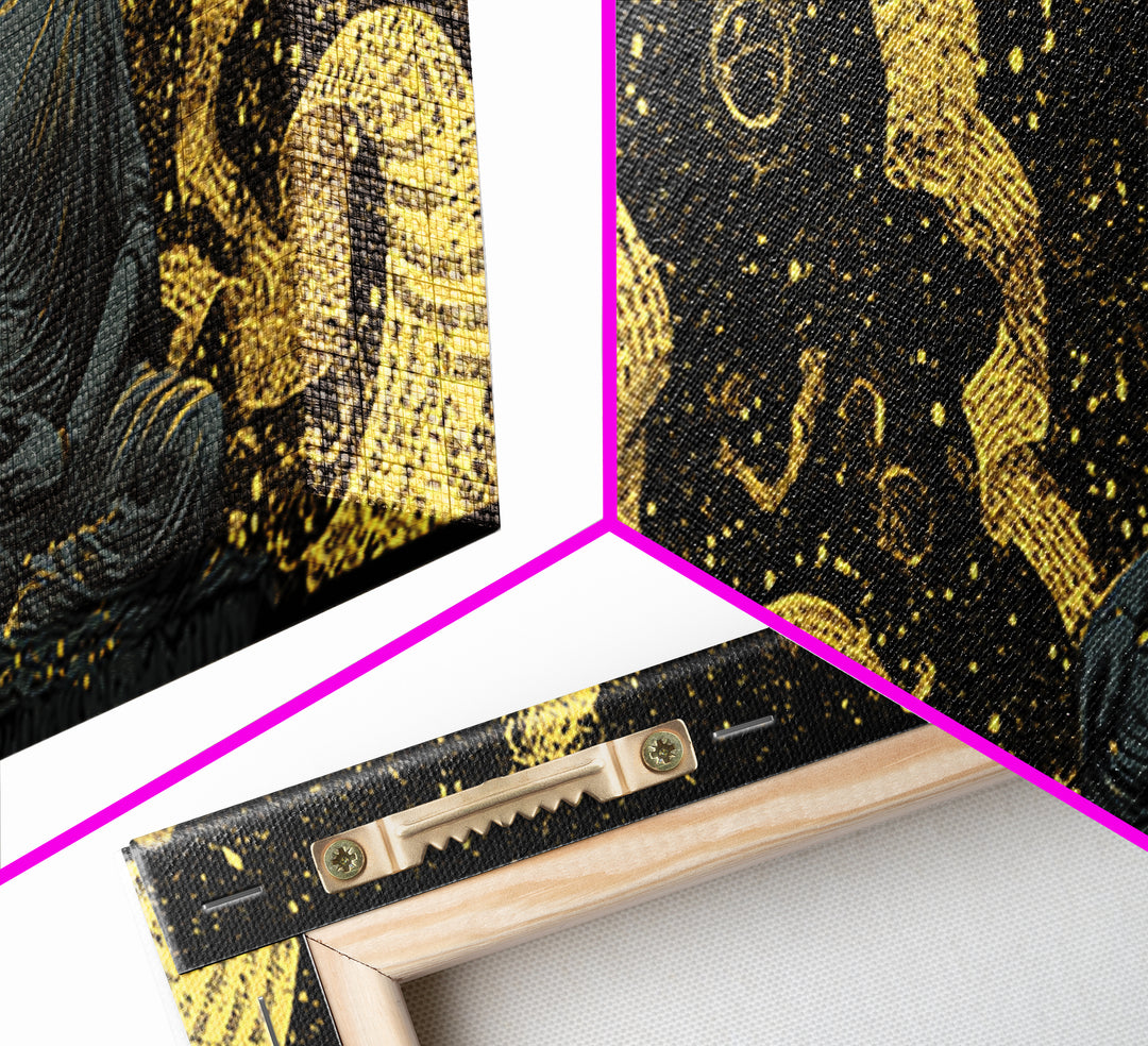 Mnemosyne Goddess Gold Canvas Print, Greek Mythology Wall Art, Muse Mother Illustration, Real Wood Frame, Elegant Statement Decor