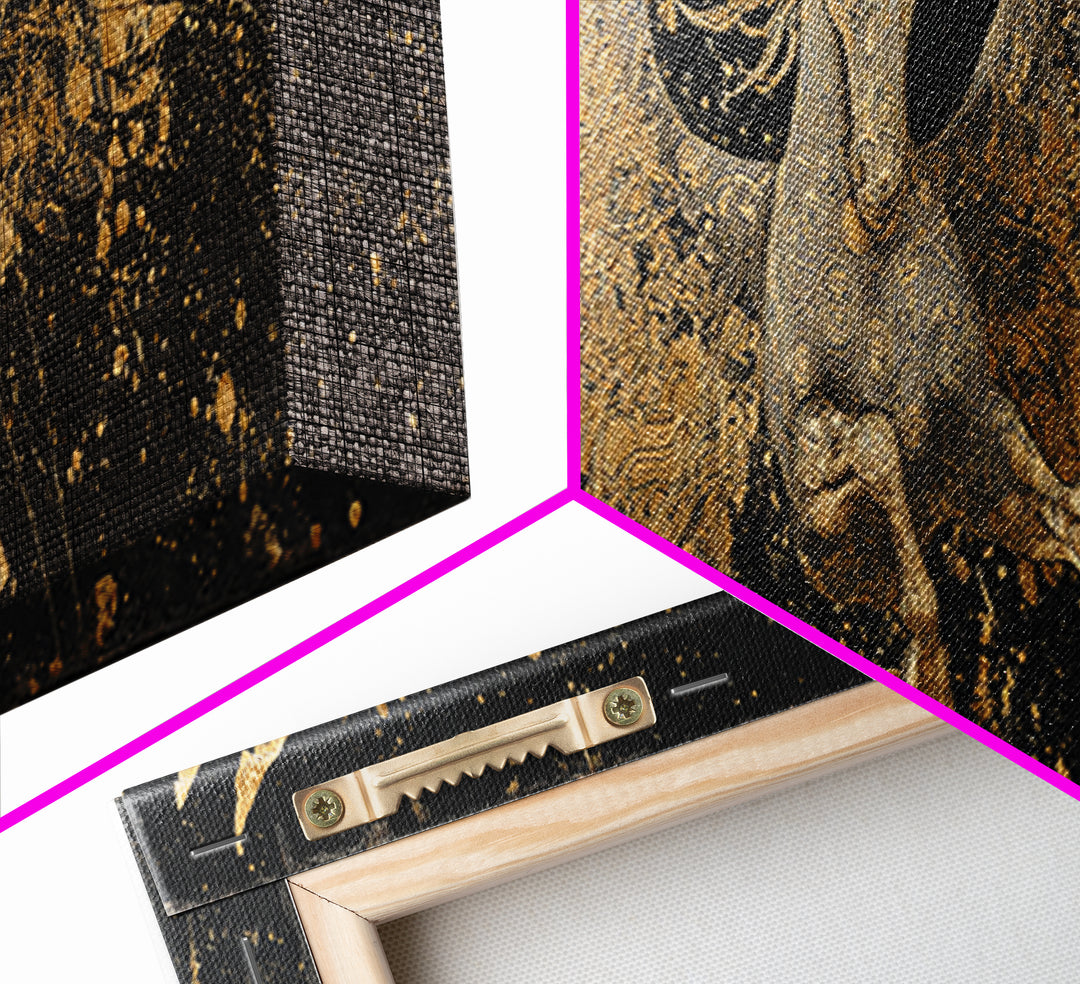 Pegasus Flying Gold Canvas Print, Greek Mythology Horse Wall Art, Real Wood Frame, Luxury Decorative Artwork