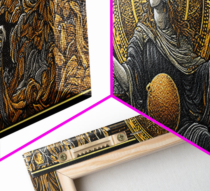 Persephone Throne Gold Canvas Print, Goddess Of Spring Wall Art, Real Wood Frame, Mythology Artwork For Decor