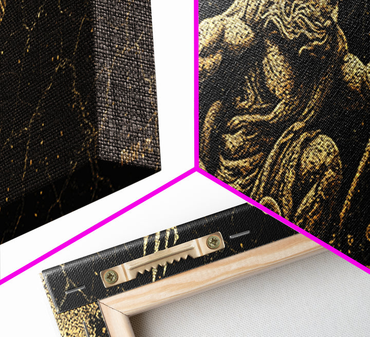 Poseidon Ocean Gold Canvas Print, Greek Mythology Wall Art, Real Wood Frame, Decorative God Of The Sea Artwork