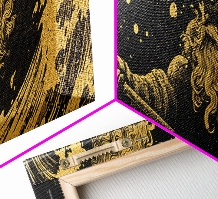 Poseidon Waves Gold Canvas Print, Mythological Sea God Wall Art, Real Wood Frame, Luxury Decorative Greek Artwork