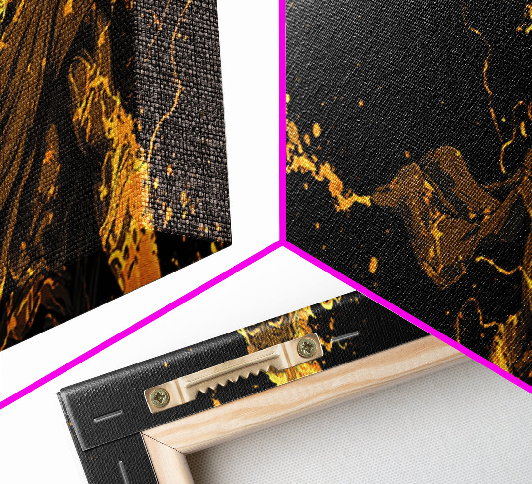 Zeus With Lightning Gold Canvas Art, Greek Mythology Canvas Print, Real Wood Frame Decor, Dramatic Wall Artwork For Home