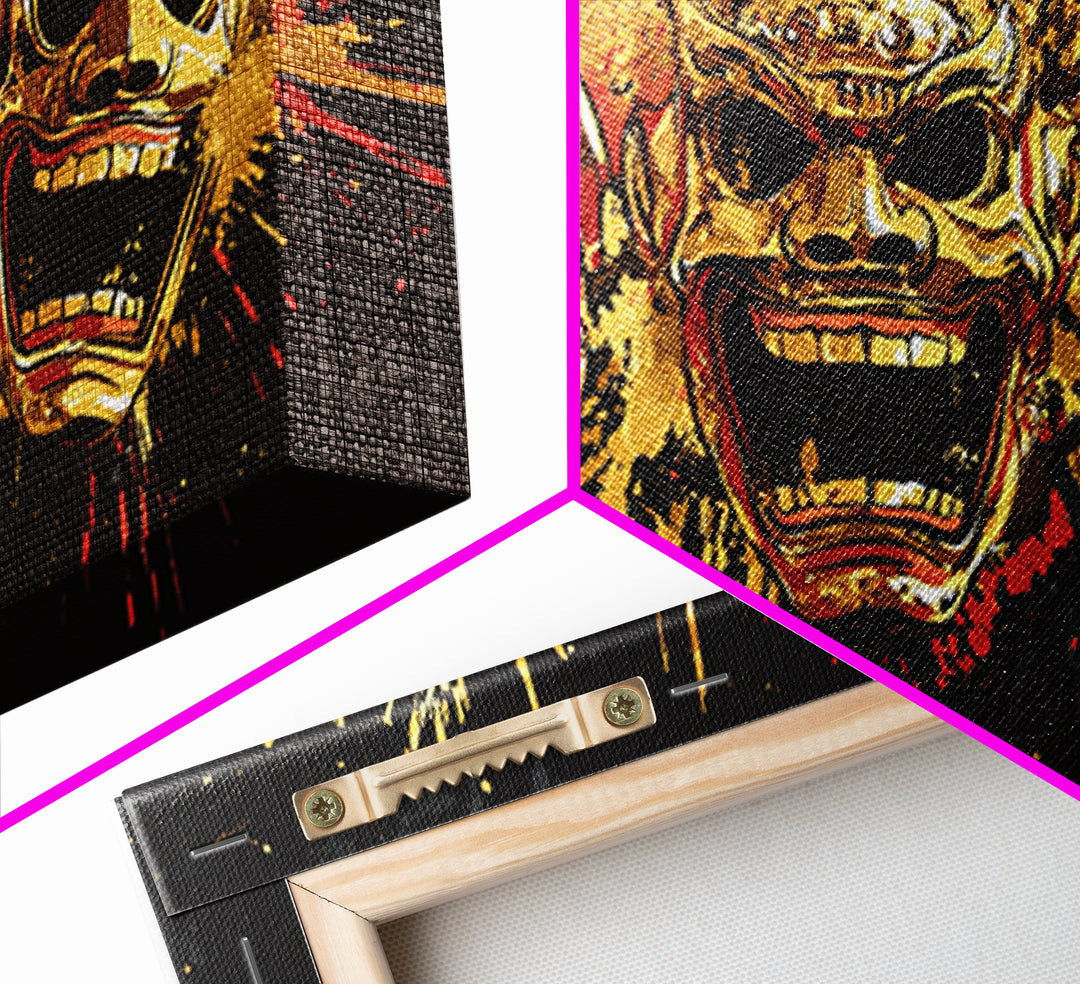 Skull Gold Canvas Print, Gothic Splatter Art On Canvas, Real Wood Frame Wall Décor, Macabre Dark Aesthetic Artwork