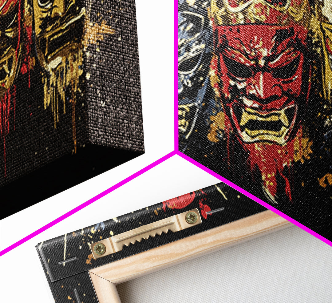 Tribal Mask Gold Canvas Art, Primitive Splatter Canvas Print, Real Wood Frame Wall Décor, Ethnic Gothic Statement Artwork