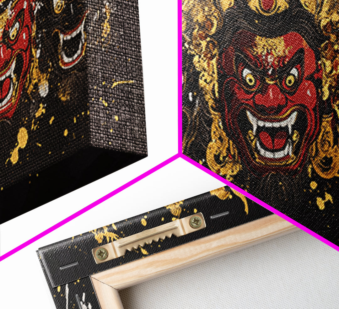 Abstract Mask Gold Canvas Print, Splatter Art On Canvas Wall Décor, Real Wood Frame, Gothic Dark Statement Artwork