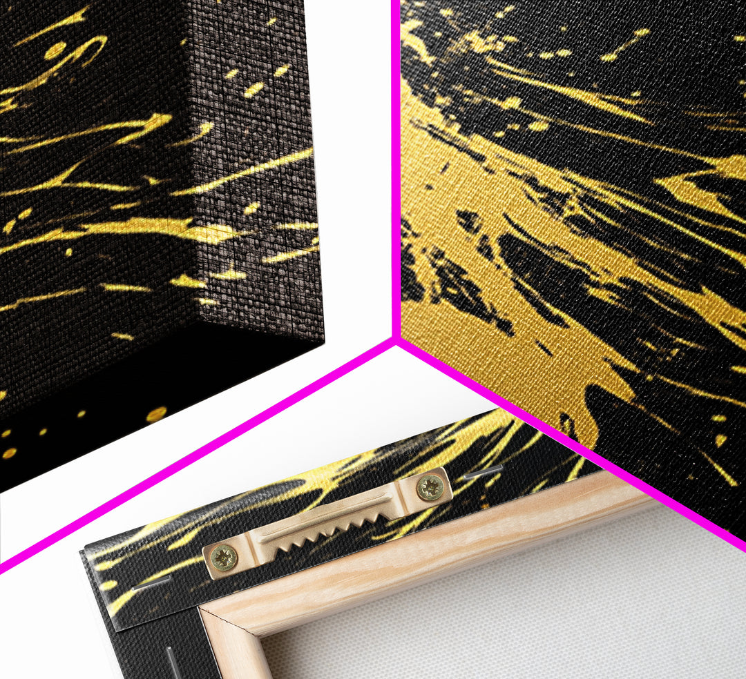 Golden Spirit Woman Gold Canvas Art, Flowing Abstract Female Silhouette, Modern Splatter Wall Decor, Real Wood Frame