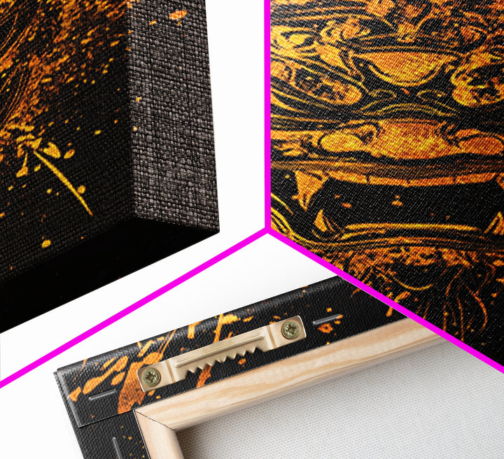 Balinese Spirit Mask Gold Canvas Print, Ornate Tribal Face Artwork, Cultural Mythic Wall Decor, Real Wood Frame