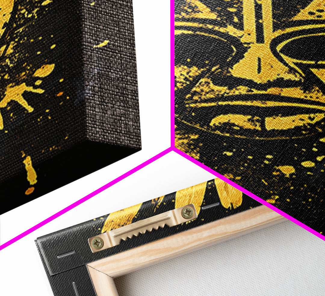 Feathered Tribal Mask Gold Canvas Print, Ancestral Face Art, Splatter Style Ethnic Wall Hanging, Real Wood Frame Artwork