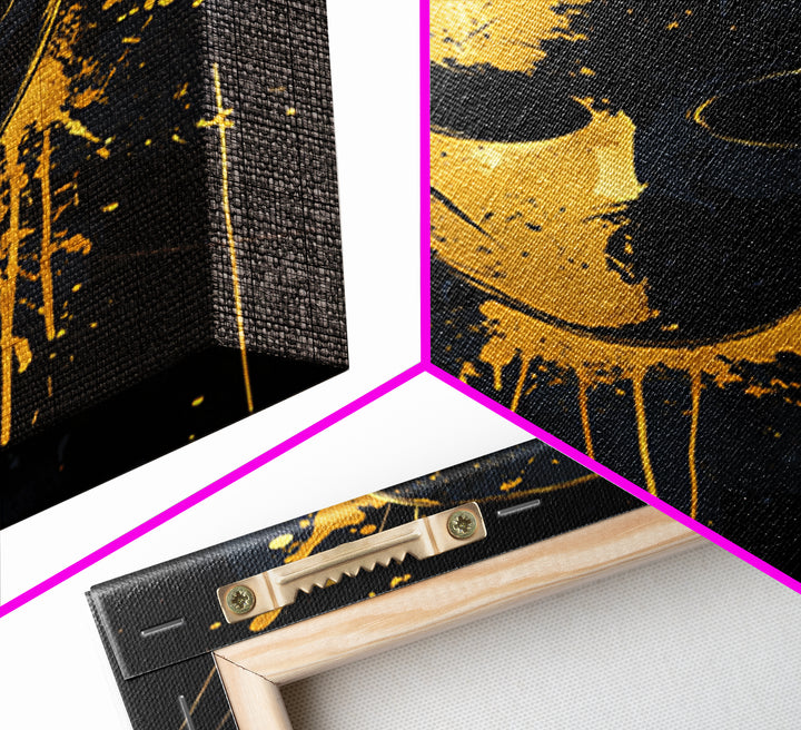 Minimalist Mask Gold Canvas Print, Abstract Splatter Face Wall Art, Real Wood Frame, Contemporary Mask Decor