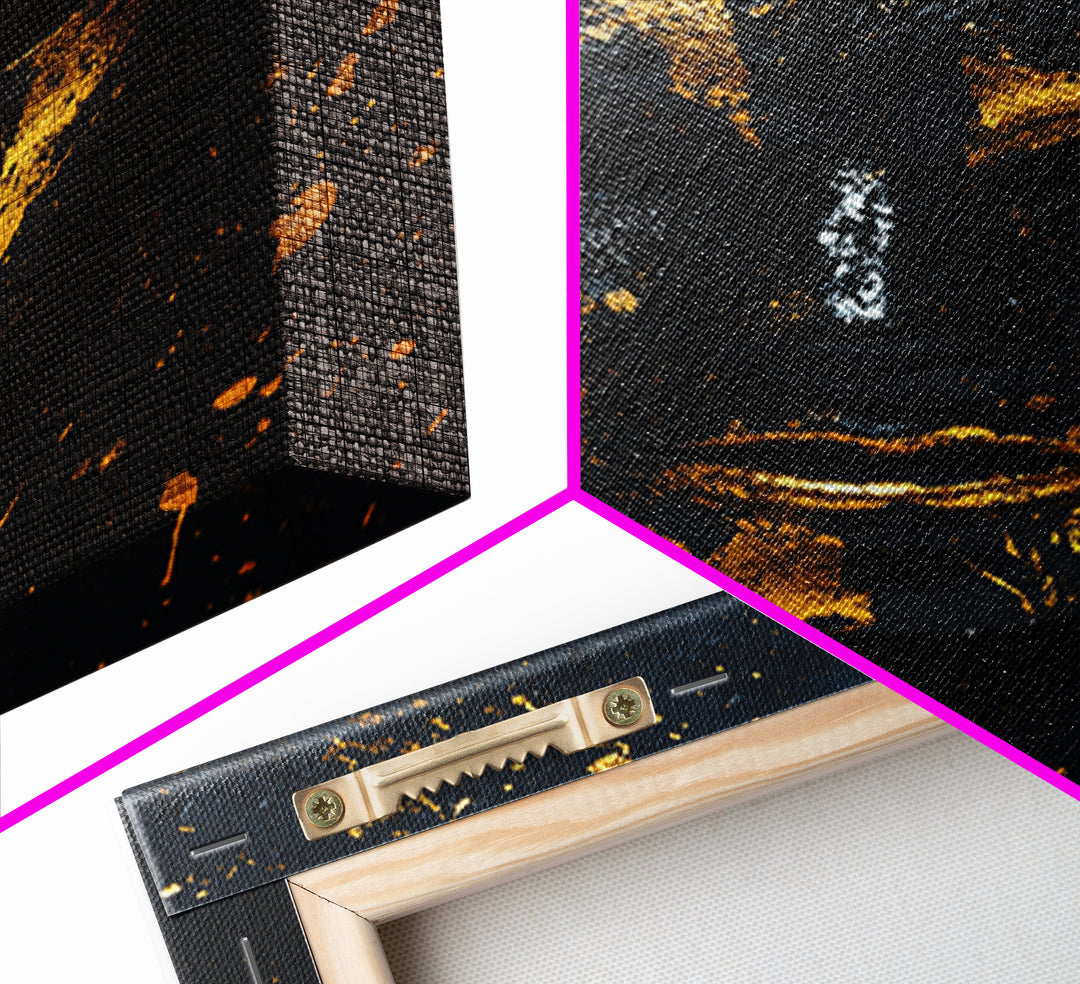Abstract Mask Gold Canvas Print, Contemporary Splatter Face Wall Art, Real Wood Frame, Modern Tribal Mask Decor