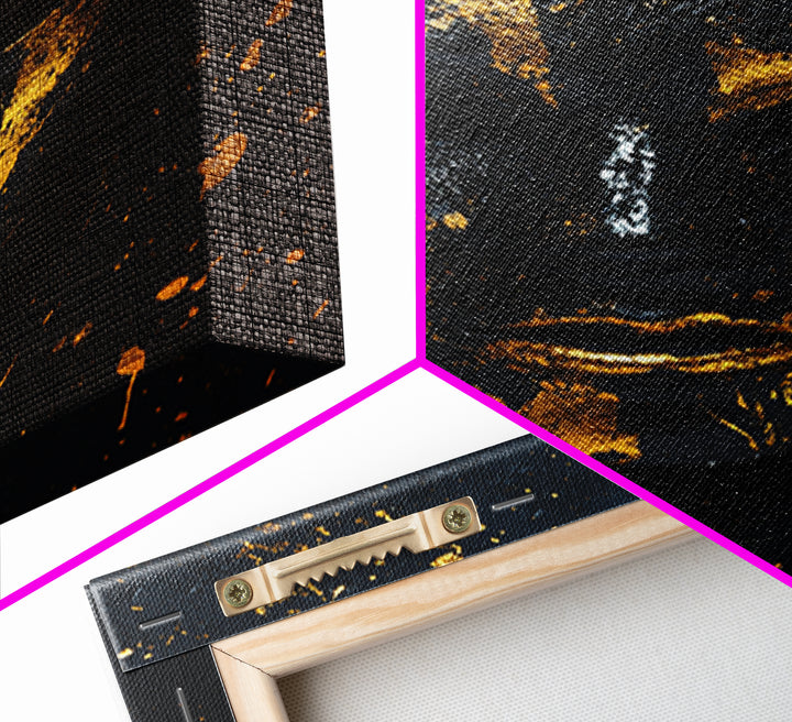Abstract Mask Gold Canvas Print, Contemporary Splatter Face Wall Art, Real Wood Frame, Modern Tribal Mask Decor