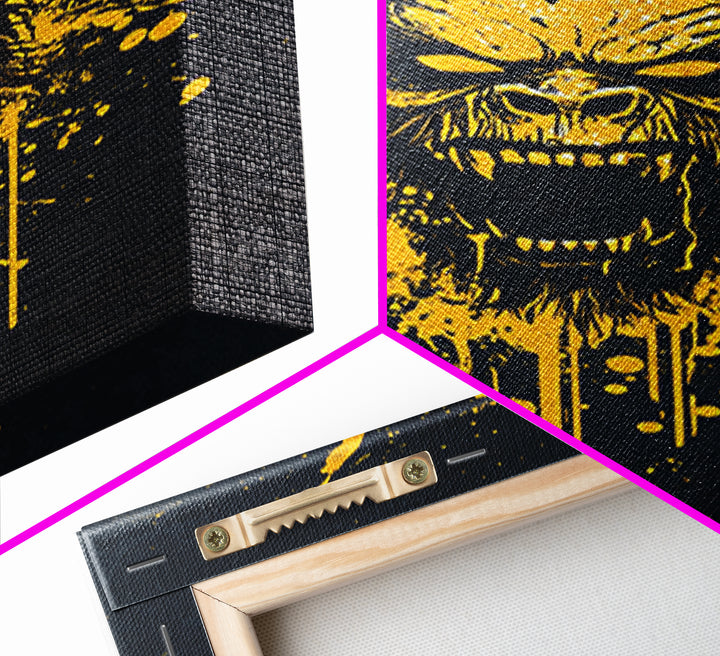 Bear Face Gold Canvas Print, Animal Splatter Art, Fierce Wildlife Wall Decor, Real Wood Frame, Modern Bold Statement Art