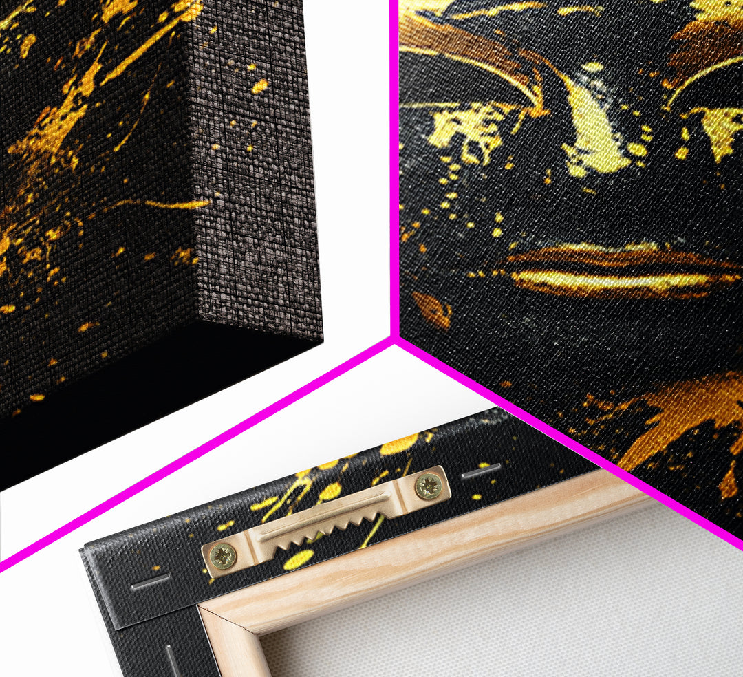Venetian Mask Gold Canvas Print, Elegant Wall Art, Luxury Mask Artwork, Real Wood Frame, Dramatic Splatter Effect Home Decor