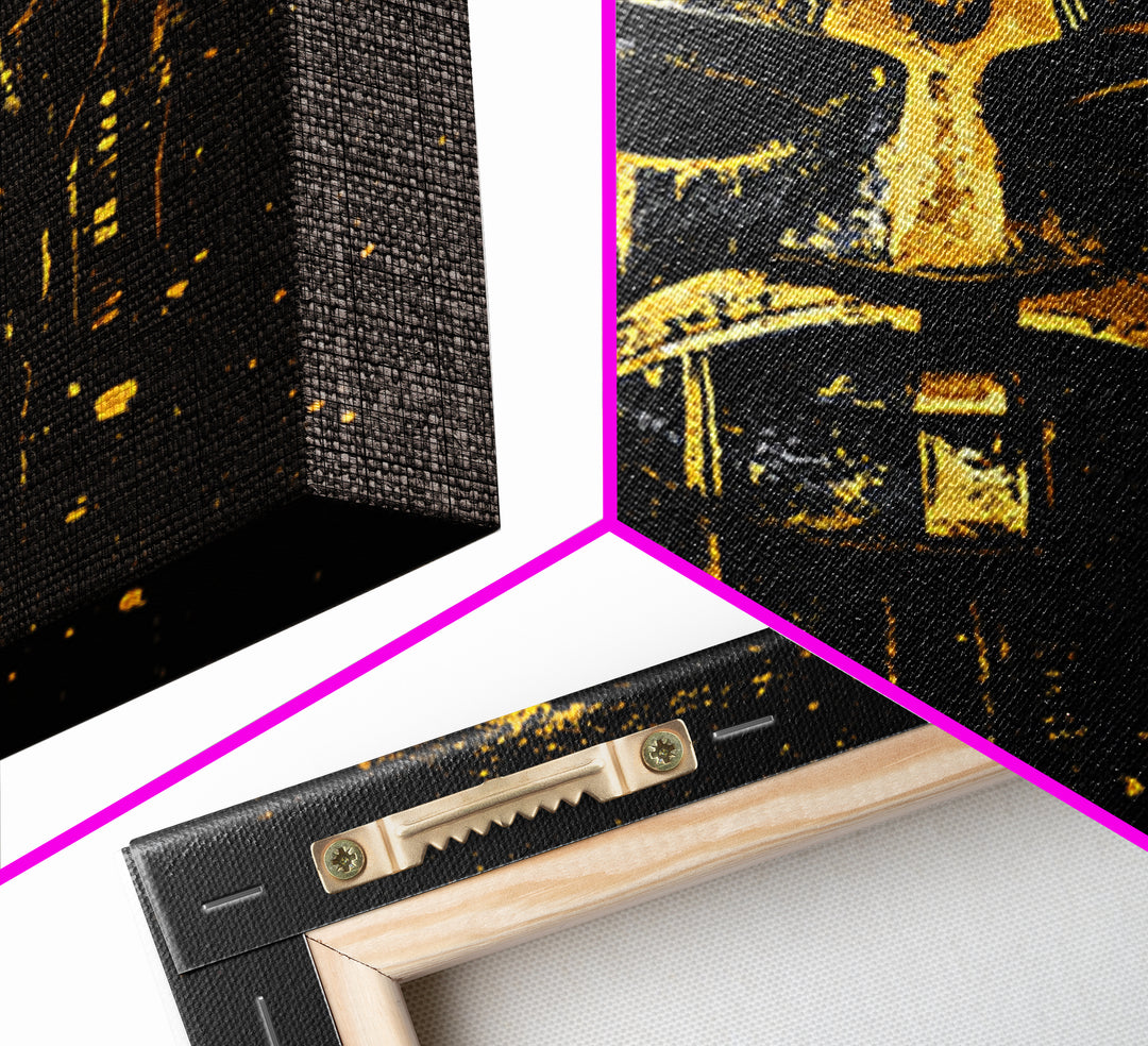 Medieval Mask Gold Canvas Print, Warrior Face Wall Art, Historic Armor Artwork, Real Wood Frame, Bold Statement Home Decor