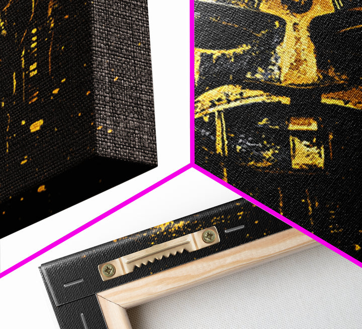 Medieval Mask Gold Canvas Print, Warrior Face Wall Art, Historic Armor Artwork, Real Wood Frame, Bold Statement Home Decor