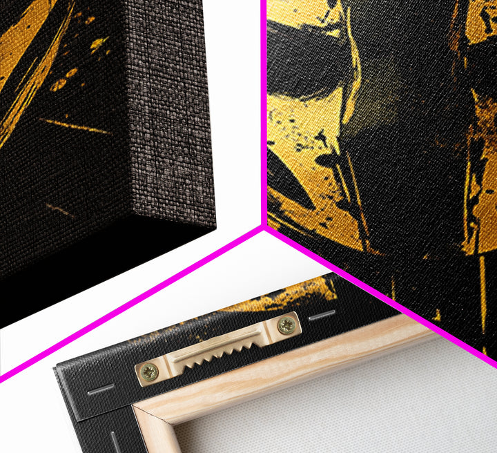 Abstract Mask Gold Canvas Print, Tribal Wall Art, Mysterious Face Artwork, Real Wood Frame, Bold Splatter Paint Effect Decor