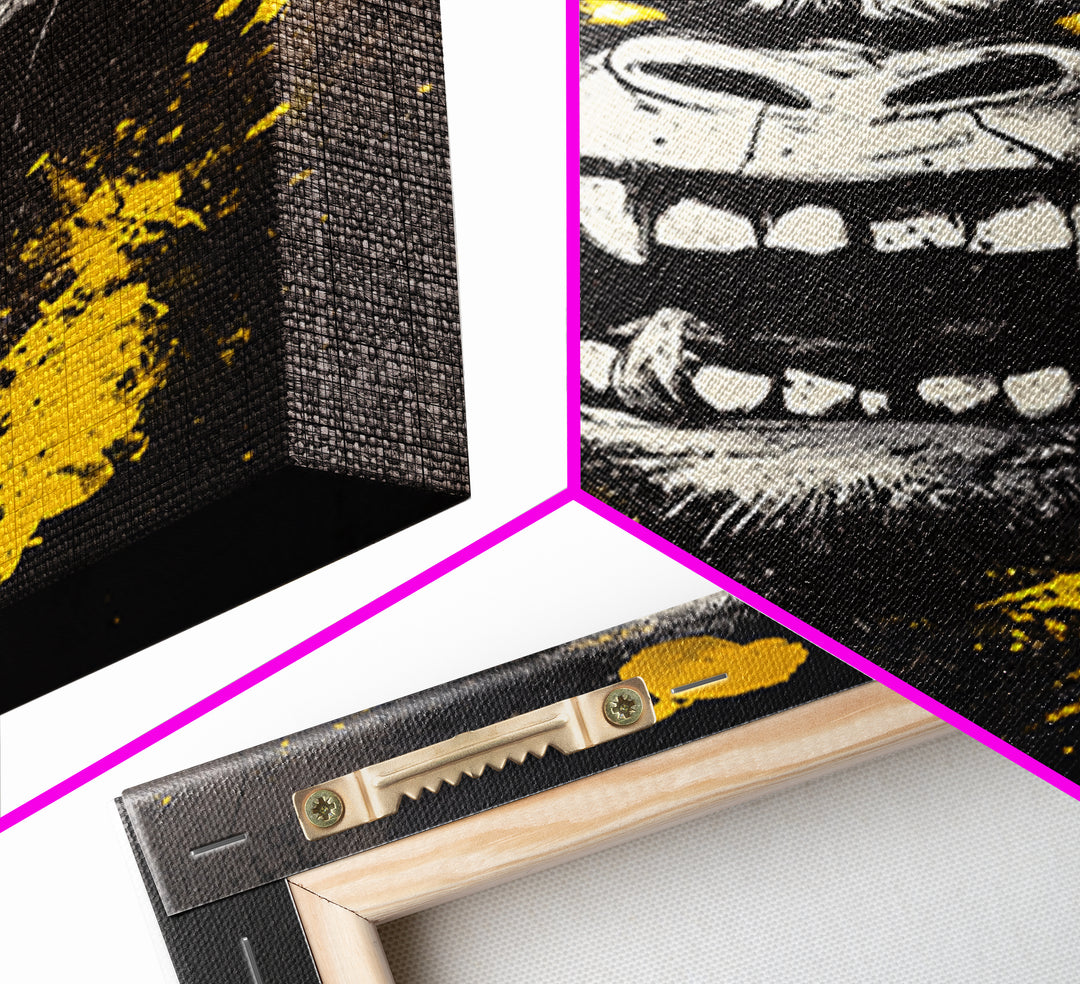 Gorilla Face Gold Canvas Print, Wild Splatter Art, Bold Jungle Wall Decor, Fierce Animal Artwork, Real Wood Framed