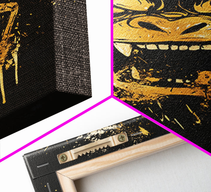 Angry Gorilla Gold Canvas Print, Tribal Splatter Art, Primal Jungle Wall Decor, Bold Animal Artwork, Real Wood Framed